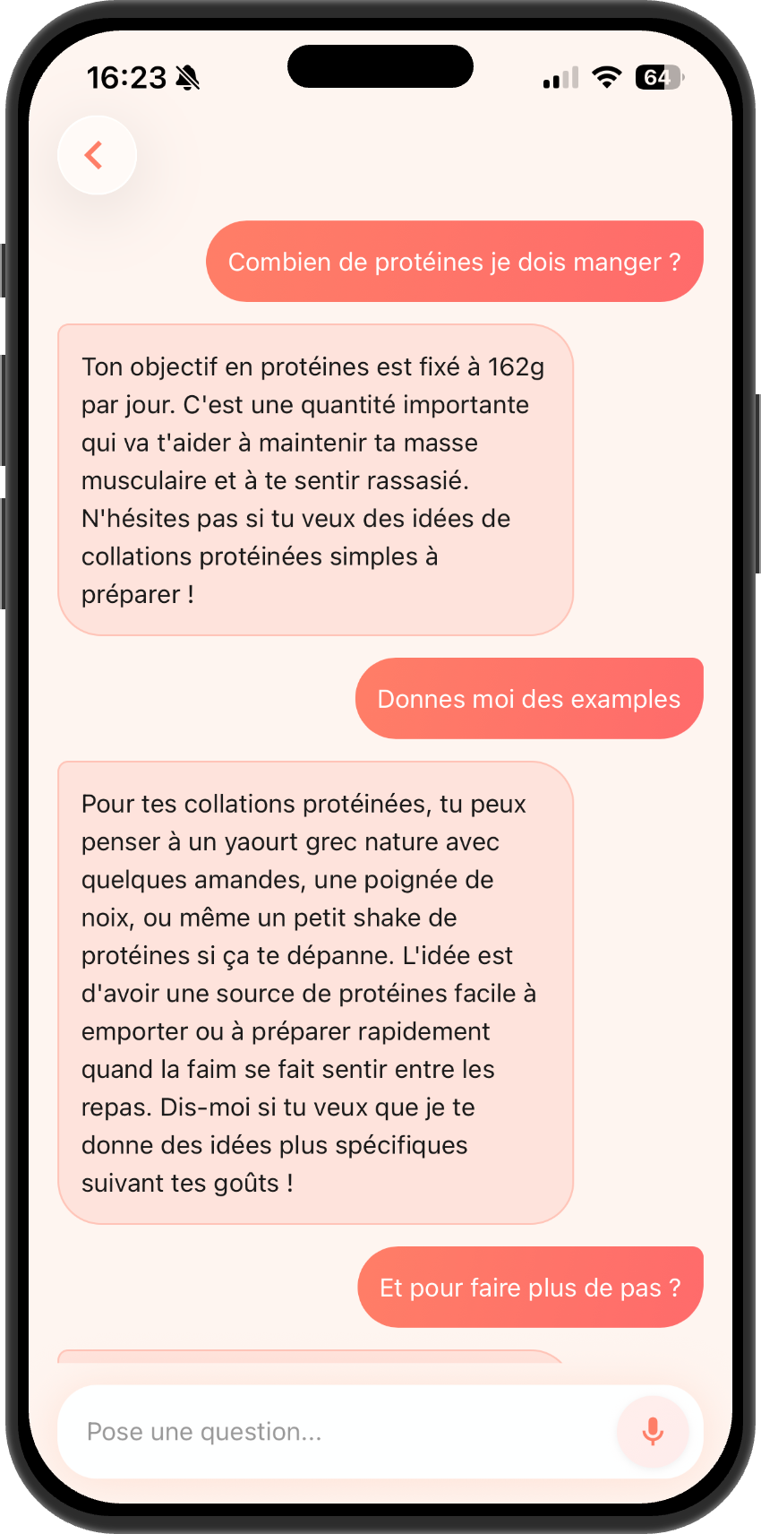 Aperçu d'une conversation avec le coach IA
